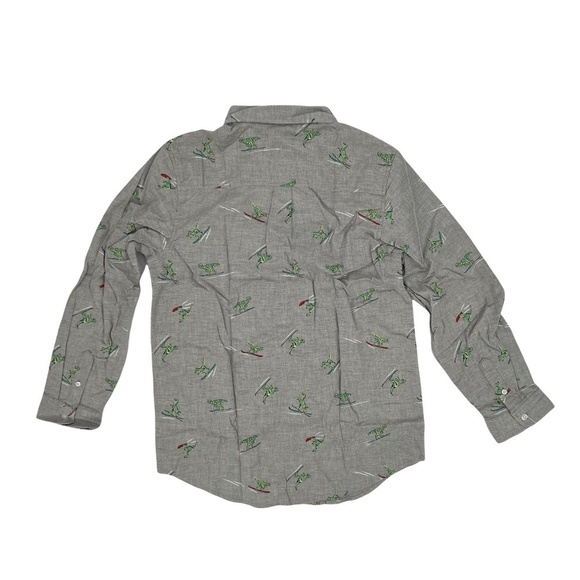 NWT Cat & Jack Gray Surfing Dinosaur Print Button Up Shirt Size XL Husky Boy's - Picture 3 of 8